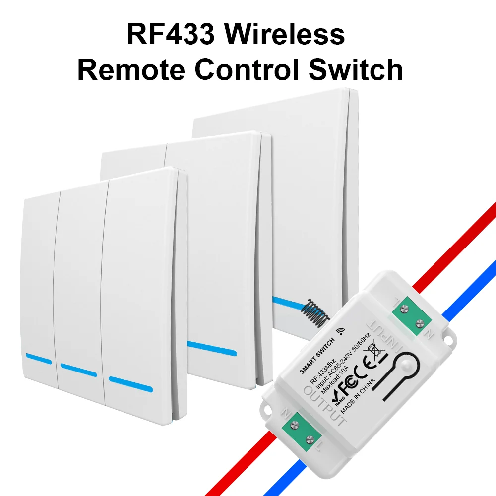 Wireless Smart Light Switch, No Wiring Remote Control Switch, One-Touch Control, LED Indicator, Long Battery Life