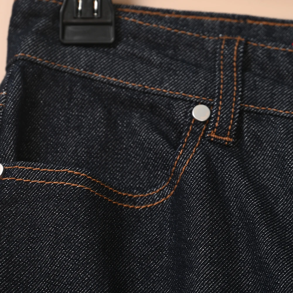 Jean taille haute extensible jambe droite bleu profond femme automne hiver nouveau Sle décontracté fermeture à glissière pantalons longs TING