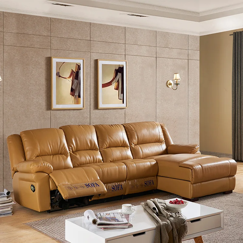 Space capsule living room combination sofa small family type can lie down head layer cowhide intelligent sofa