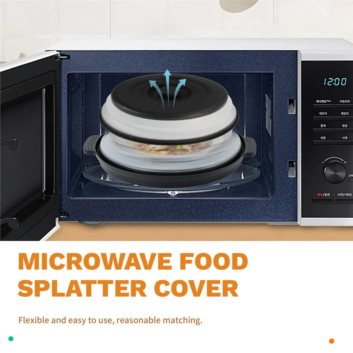 Microwave Food Splatter Cover Foldable Multifunction Guard Kitchen Gadget Colander for Meal Steaming Tray
