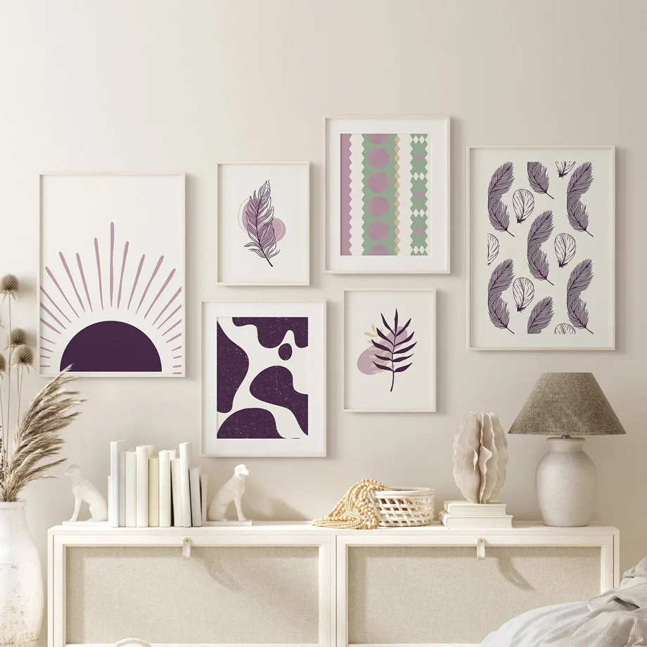 Boho Abstract Geometry Sun Feather Leaf Plant Posters And Prints Aesthetics Wall Art Canvas Painting Living Room Home Decoration