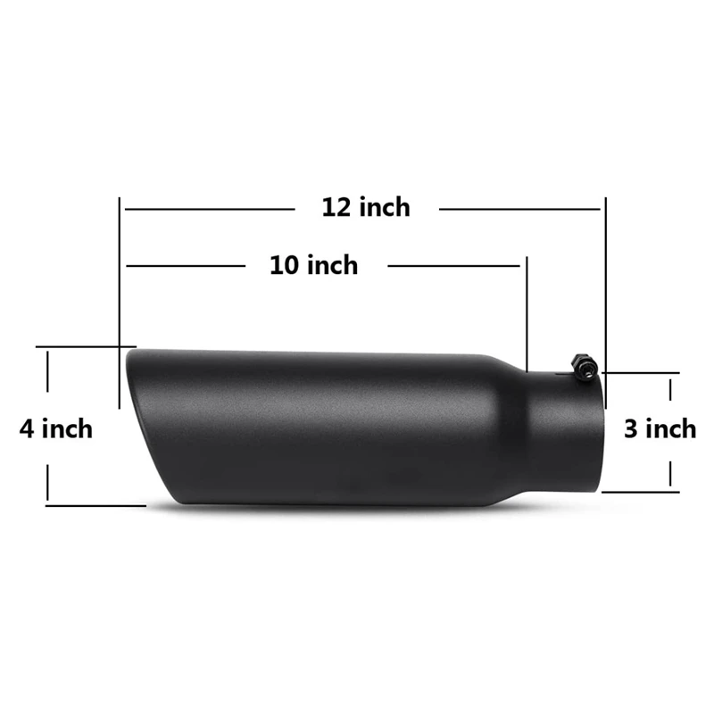 3 Inch Black Exhaust Tip, 3 Inch Inside Diameter Exhaust Tailpipe Tip For Truck, 3 X 4 X 12 Inch Bolt/Clamp On Design