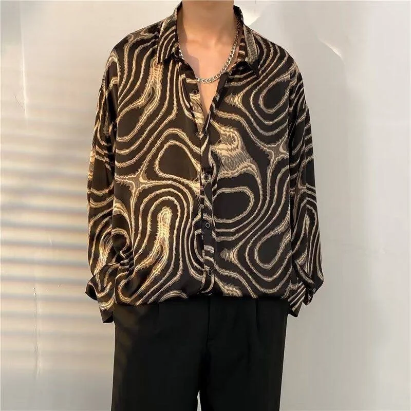 

Retro Long Sleeve Men's Shirt Draped Loose Fit Hong Kong Style BF Casual Fashionable Spring Autumn Wear Polyester Fiber