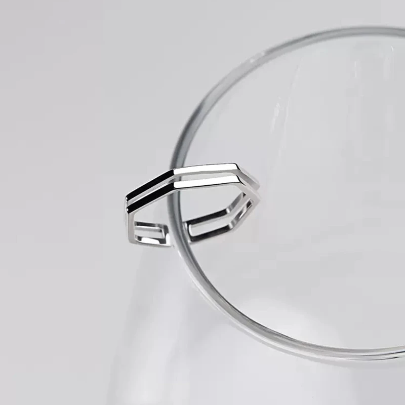 Simple Geometry Heptagon Silver Color Temperament Resizable Opening Ring For Women Luxury Jewelry SRI008