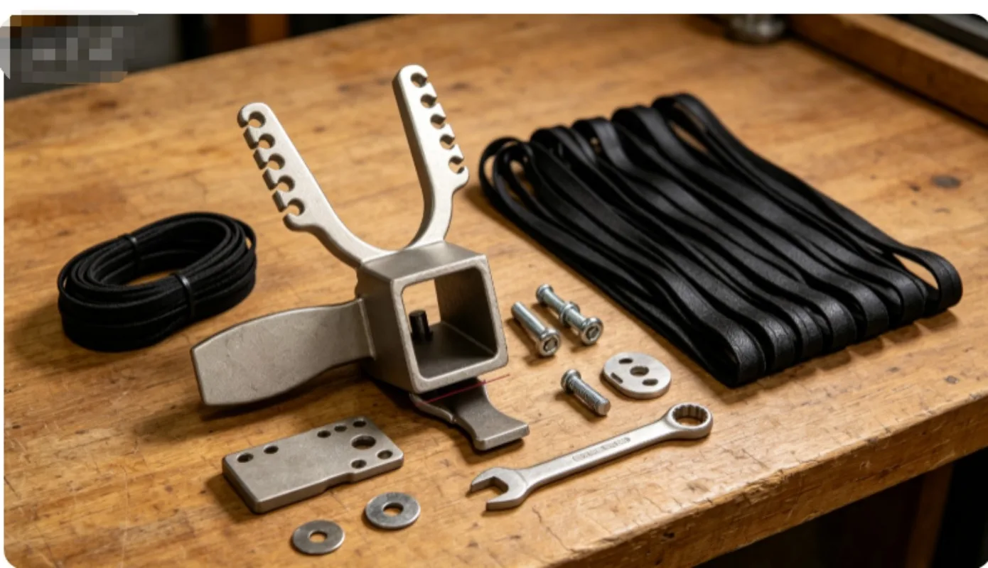 Heavy‑Duty Stainless Steel Square Tube Accessory Sliding Bow Head with 10‑Strand Rubber Band Footrest Assembly