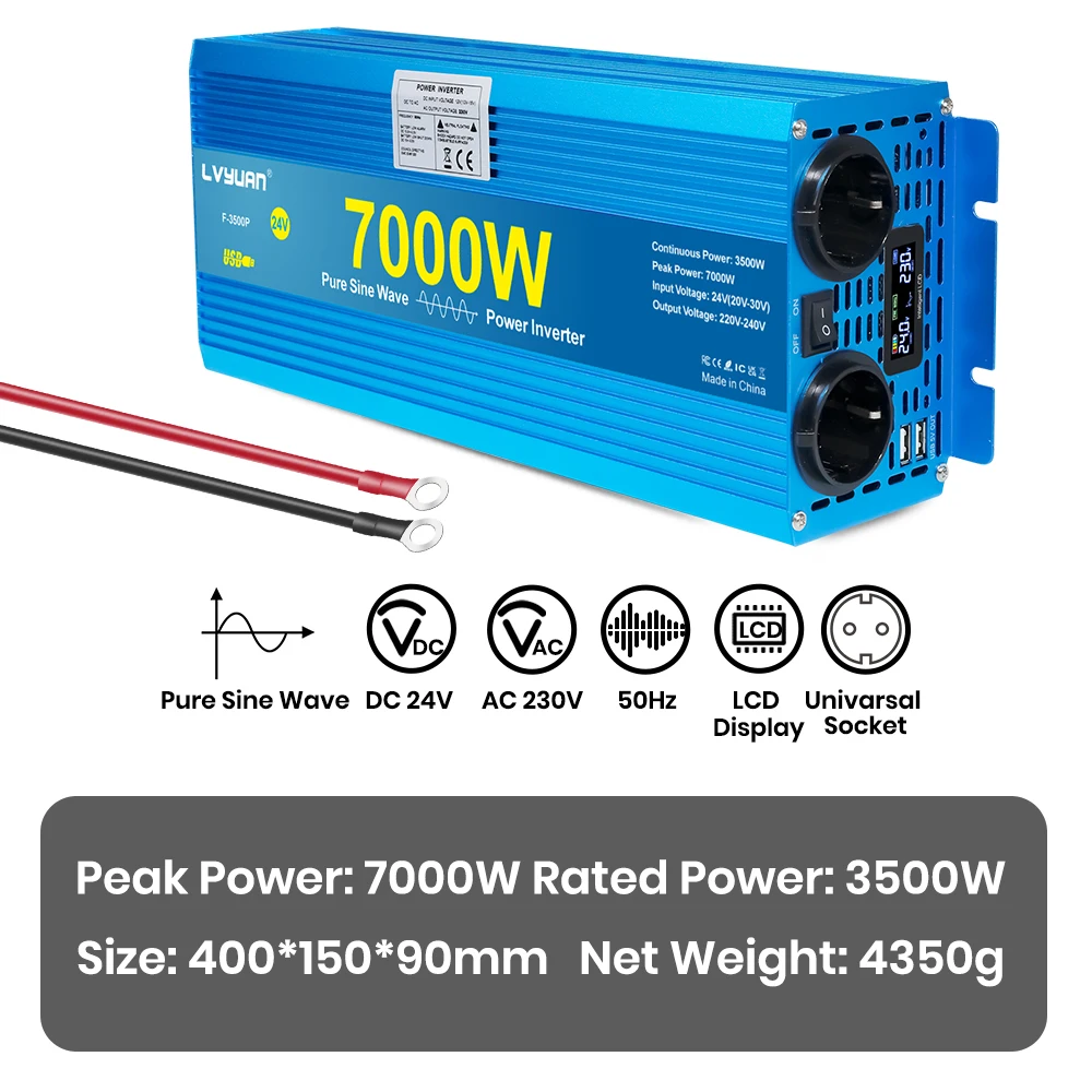 Lvyuan Zuivere Sinusomvormer 2000W DC 12V 24V naar AC 220V 240V Continu Vermogen 2000W Omvormer