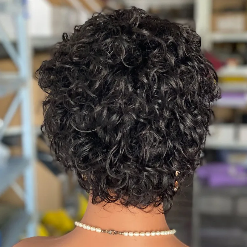 12A 180% 밀도 짧은 곱슬머리 인모 가발 - 브라질산 버진 레미 헤어 기계 제작 여성용 데일리룩