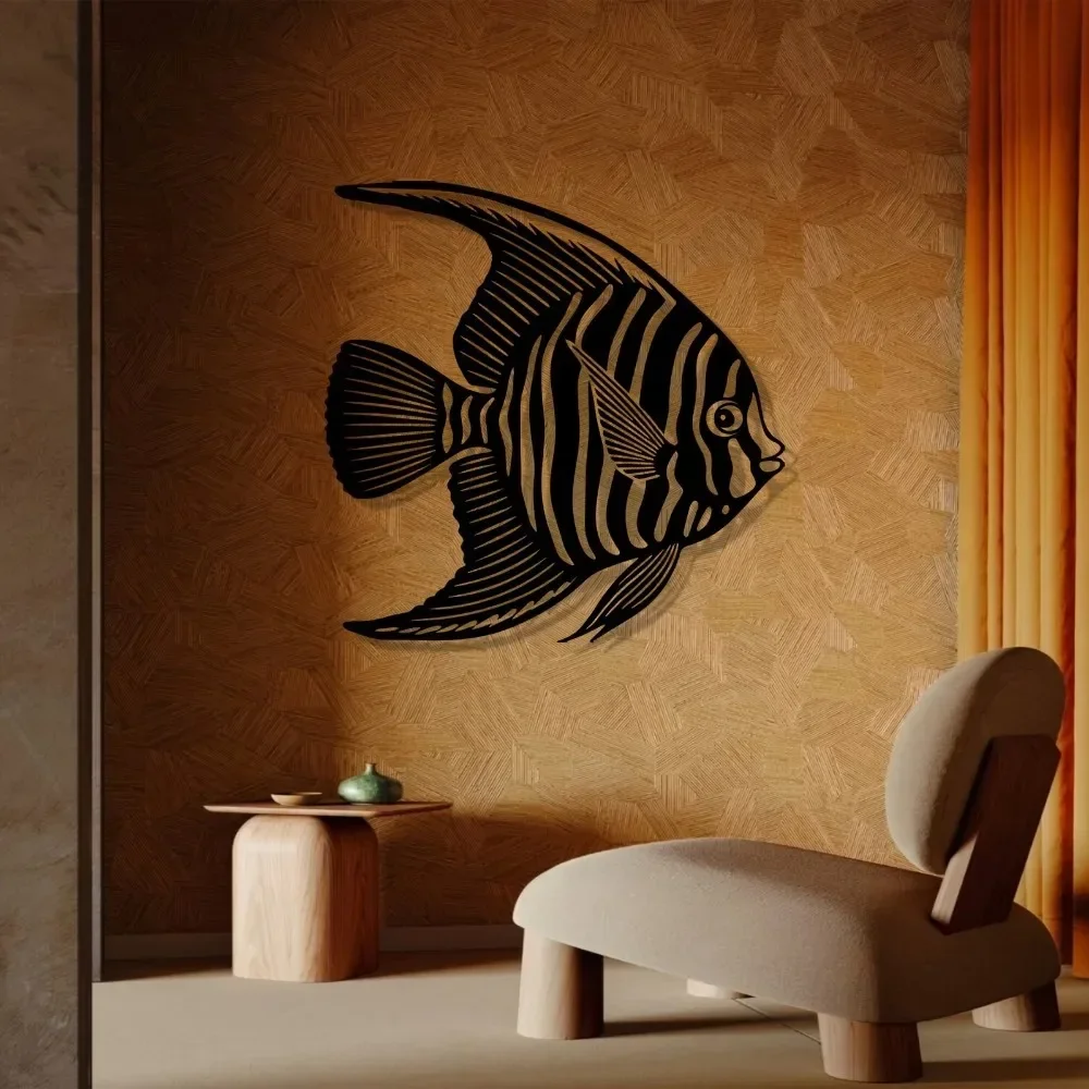 CIFbuy Metal Wall Art Angelfish Sculpture Rust Resistant Iron Decor for Living Room Garden & Fence Outdoor Home Ocean Gift