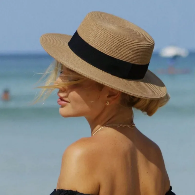 1 Stück Sommer Damen Strohhüte mit breiter Krempe für Frauen Chapeau Weiblicher Strand-Sonnenhut Boater Panama Strandhut Sombrero Mujer Fedora Hüte
