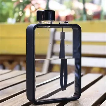 Bouteille d'Eau de dehors Portable de 380ml, Tasse Carrée Plate de Voyage, Taille A5, Bouilloire Transparente de Fitness en Plein Air 1