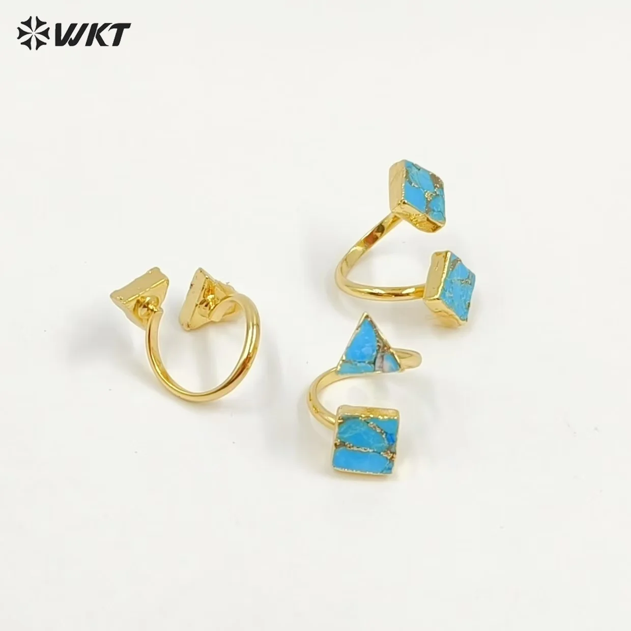WT-R394 WKT 2022 Hot Sale Orginal Design Turquioses Rings Round Triangle Copper Turquoises Ring Lady Jewelry Fashion Open Ring