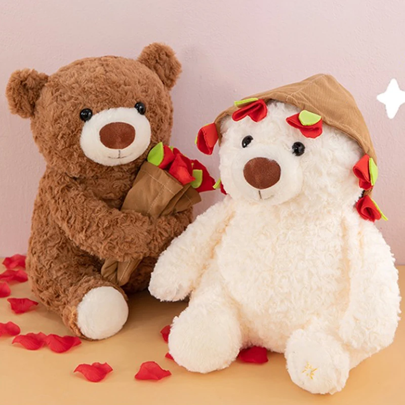 1 pezzo morbido orso bambola di pezza regalo romantico per l'amante orso kawaii con rose peluche decorazione della casa regali di San Valentino
