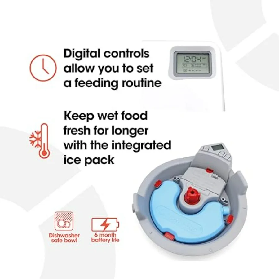 وحدة تغذية الحيوانات الأليفة الأوتوماتيكية C300 ذات 3 وجبات مع مؤقت رقمي للقطط أو الكلاب الصغيرة مناسبة لتسليم أغذية الحيوانات الأليفة الرطبة والجافة حتى 0.7