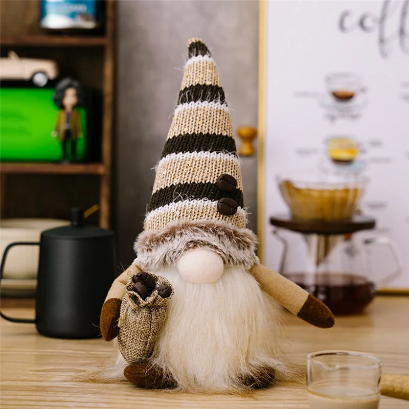 ABLU-家の装飾オーナメント ライト付き コーヒー豆 ノーム 顔のない人形オーナメント 光るノームの置物 使いやすい