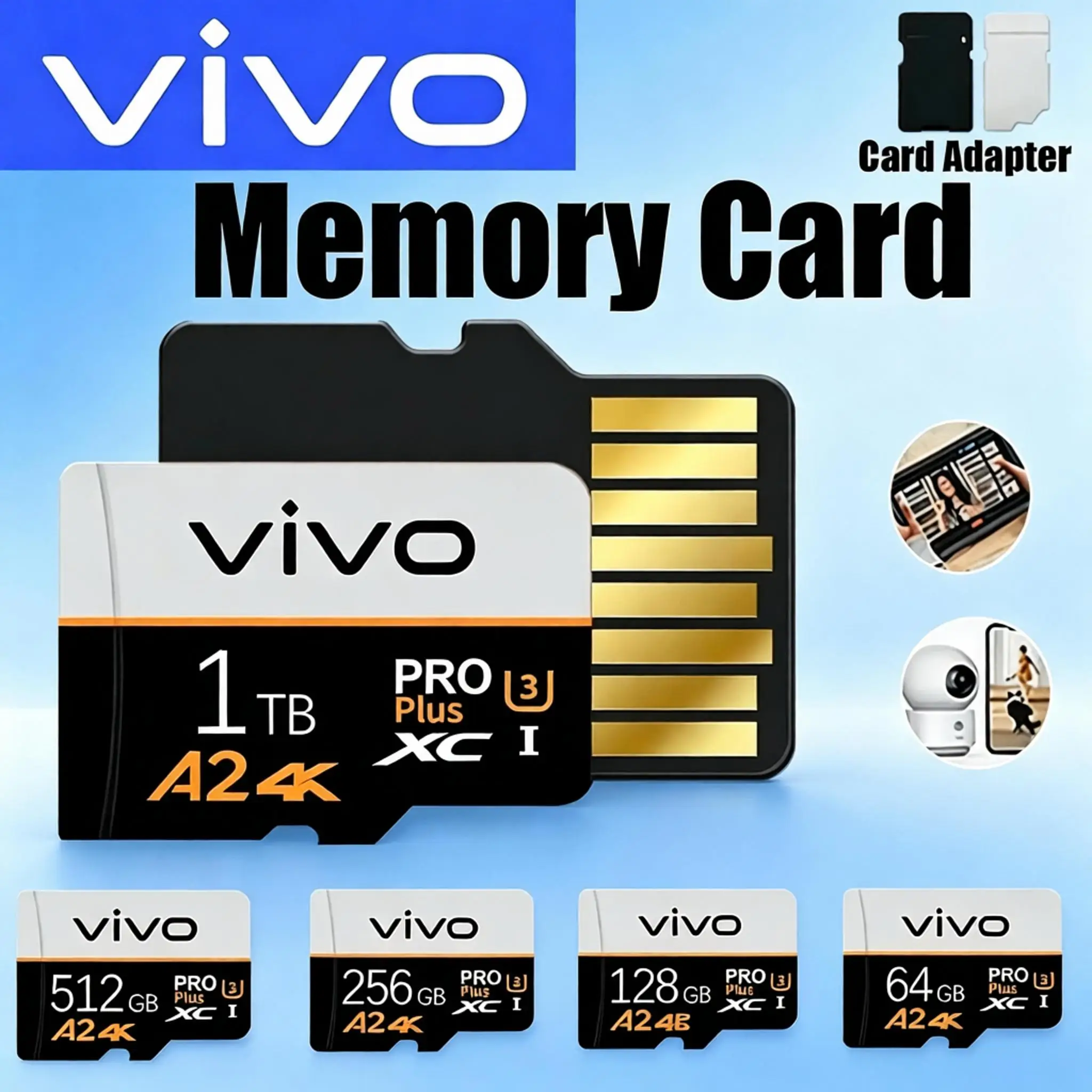 VIVO Memory Card Micro SD Card 1TB 128GB Card Memory A2 A1 V30 U3 Flash Cards Microsd Compatible For Camera Surveillance Devices