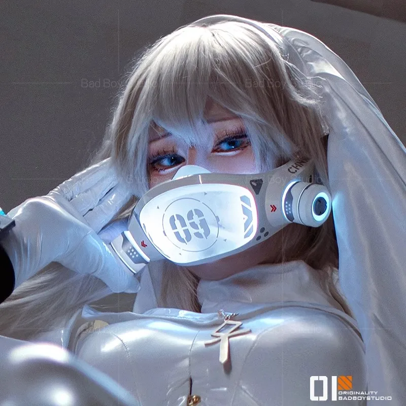 Spiel Cyberpunk Cosplay LED Licht Maske Für Frauen Musik Festival Helm Zubehör Sci-fi mechanische mechs Maske Halloween Masken