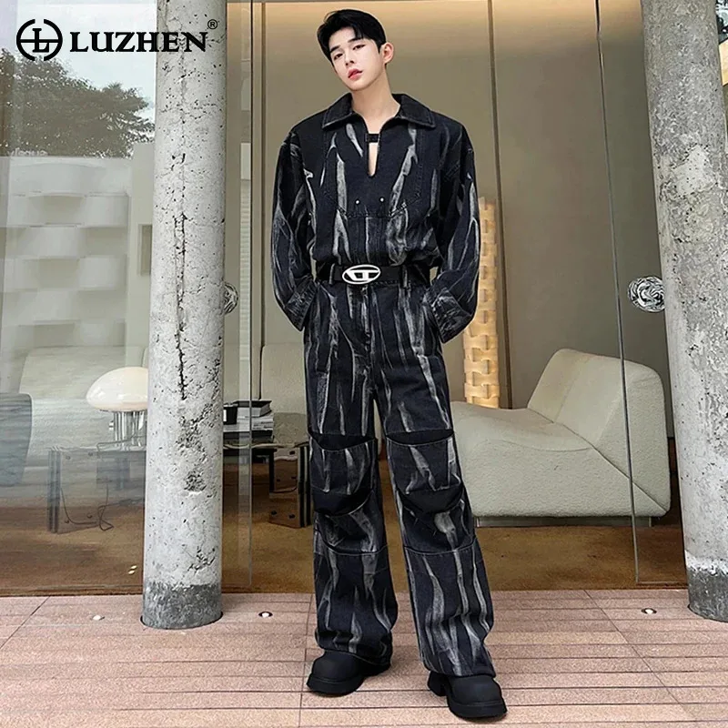 LUZHEN Tie Dye Design Two Piece Set Men Fashion Pullover Tops Straight Pants 2024 Elegance Handsome Light Luxury Clothes LZ6092