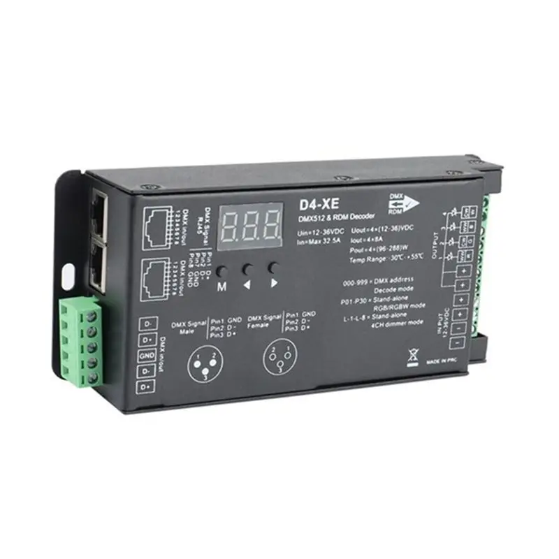 ABJN-4CH D4-XE DMX Decoder Controller PWM Flicker Free Dimming 12V-36V Digital Display 2000Hz 500HZ For RGB LED Lights