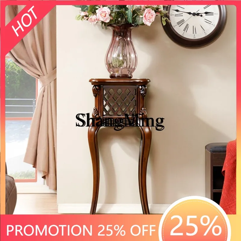 

FG retro antique solid wood floor to ceiling round flower stand villa living room balcony table