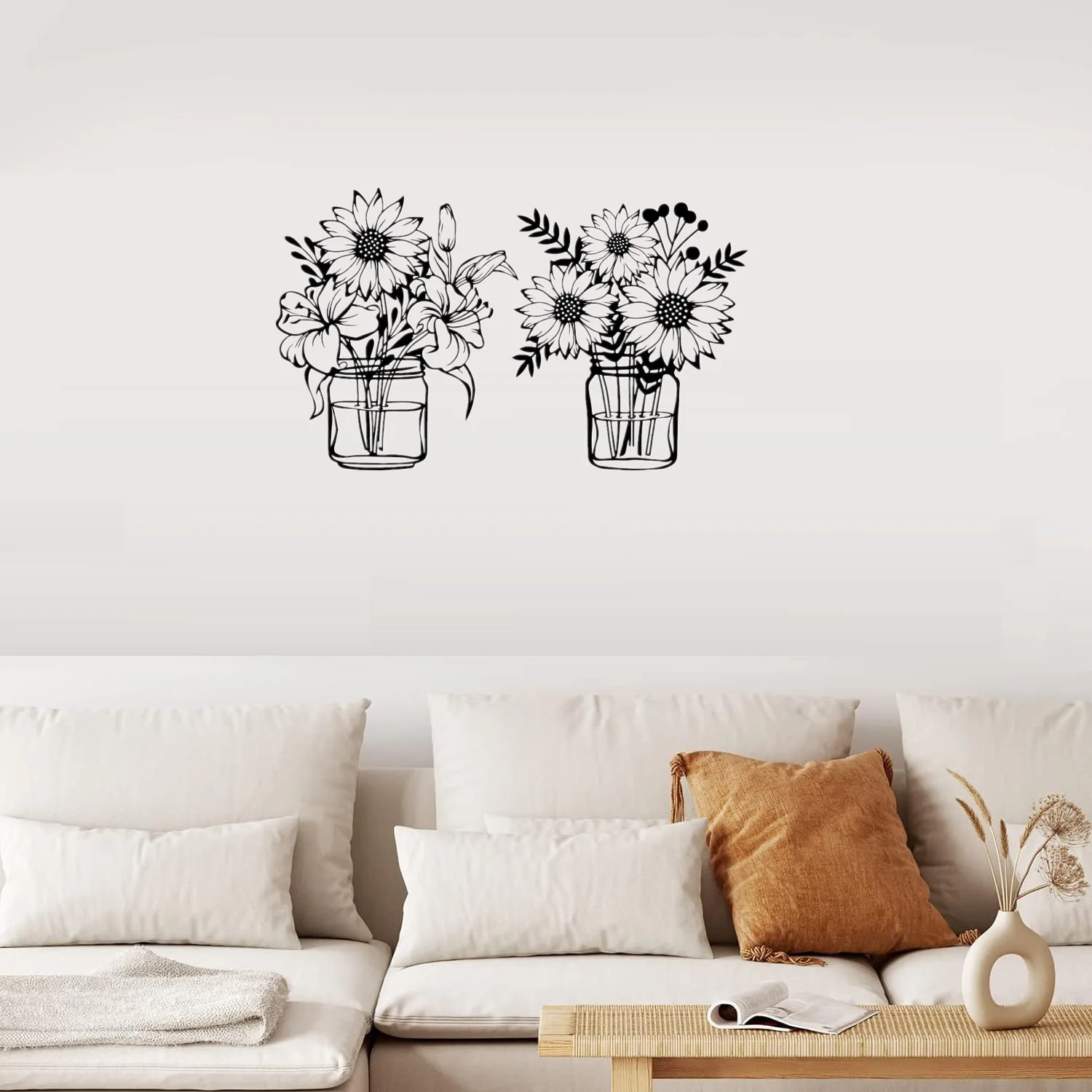 Cross-border hot-selling wrought iron decorative painting vase combination silhouette hanging painting modern wall decoration