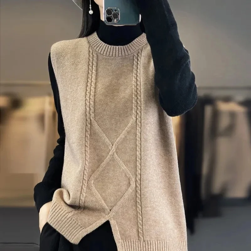 Spring Autumn New Pullover Knitting Sweater Vest Women\'s Cashmere Sleeveless Sweater Waistcoat Ladies Jumper Fashionable Tops