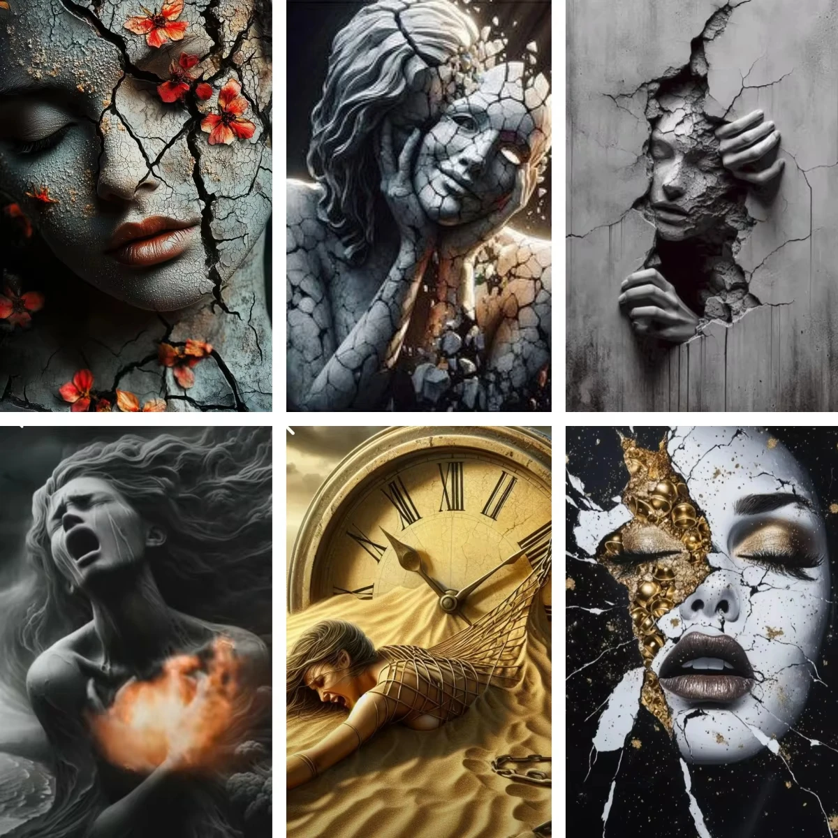 

2026 Diamond Mosaic Art Emotional Abstract Woman Cracked Face DIY Diamond Painting Kit Rhinestone Cross Stitch Wall Decor