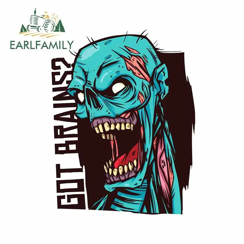 EARLFAMILY 13cm x 9.9cm For Zombie Got Brains Waterproof Car Stickers Car Accessories Decal Sunscreen For JDM SUV RV