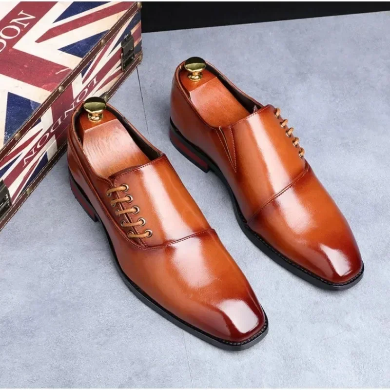 Business Dress Men Shoes Square Toe Leather Shoes Party Wedding Shoes Men Quality Gentleman Shoess 48 Casual Man Office Shoes