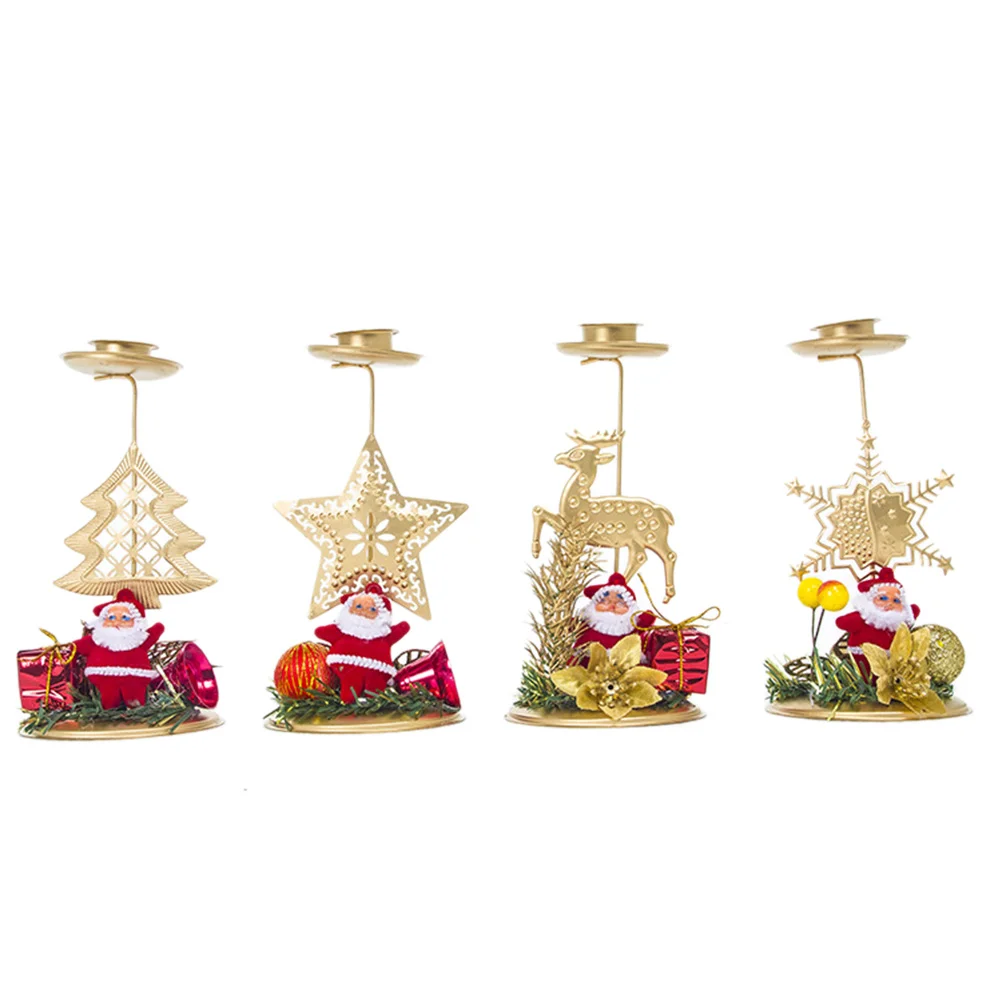 4 قطعة شمعدان عيد الميلاد ندفة الثلج الأيائل ستار عيد الميلاد ديكور المنزل خلق جو احتفالي ديكور الحفلات شمعدان عيد الميلاد