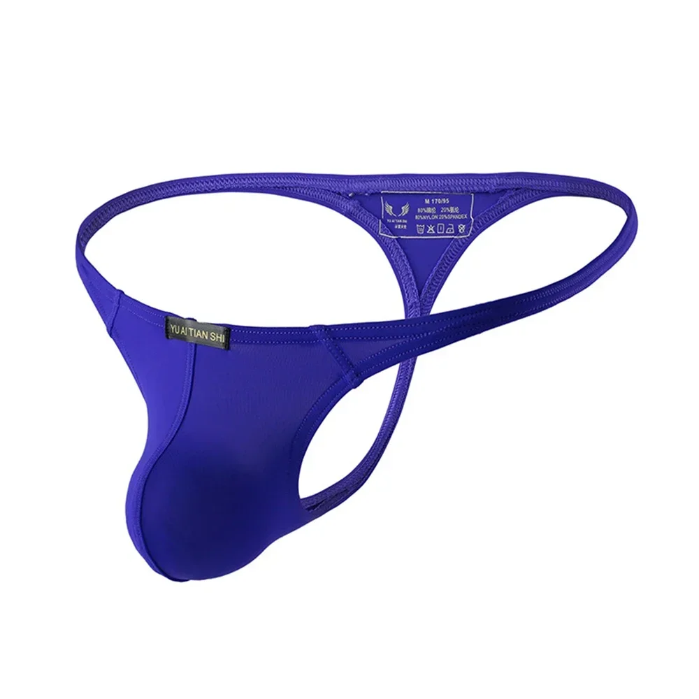 Tanga con bolsa baja para hombre, ropa interior Sexy con suspensorio, Bikini, parte trasera en T, bulto