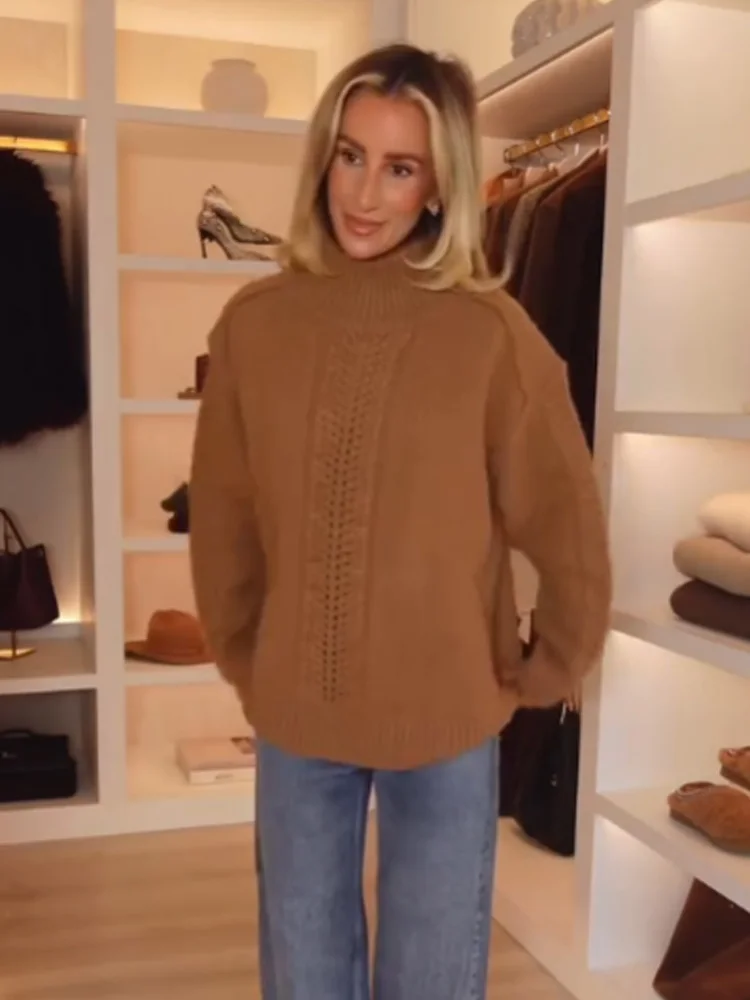 

HH Winter Woman Fashion Long Sleeves Half Turtleneck Knitting Pullover Sweater Female Versatile Casual Street Style Sweater