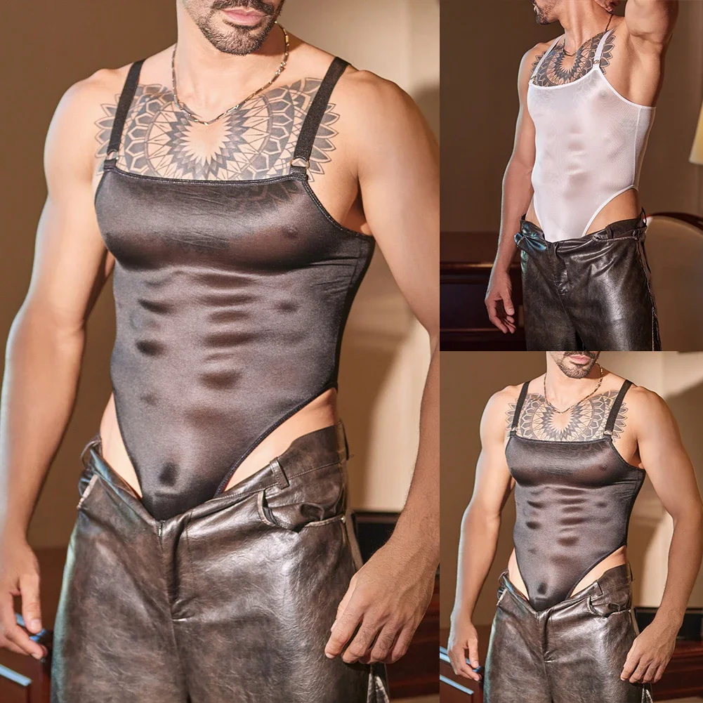 White Men's Leotard Mesh Bodysuit 5 Spandex Fabric 95 Nylon Fabric Brand New Condition Classic Theme For Male Underwear
