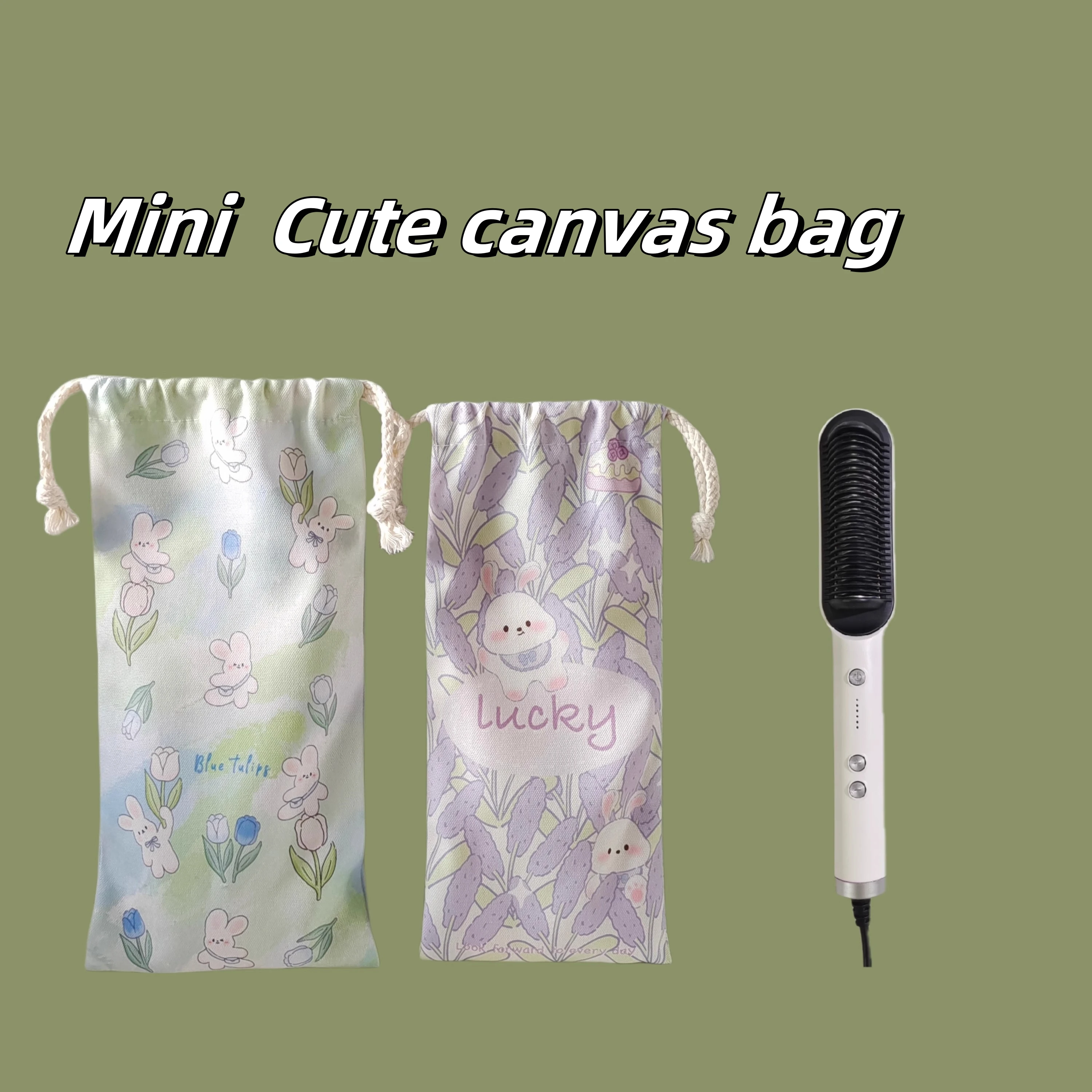 

Cute mini canvas bag straight hair comb Chicken rolls stick electric curling stick splint sorting bag drawstring bundle pocket