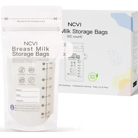 NCVI 60 카운트 모유 보관 가방, 모유 수유용 온도 감지 기능, 이중 밀봉, BPA 프리, 7oz Best5 NCVI 60 카운트 모유 보관 가방, 모유 수유용 온도 감지 기능, 이중 밀봉, BPA 프리, 7oz Best5