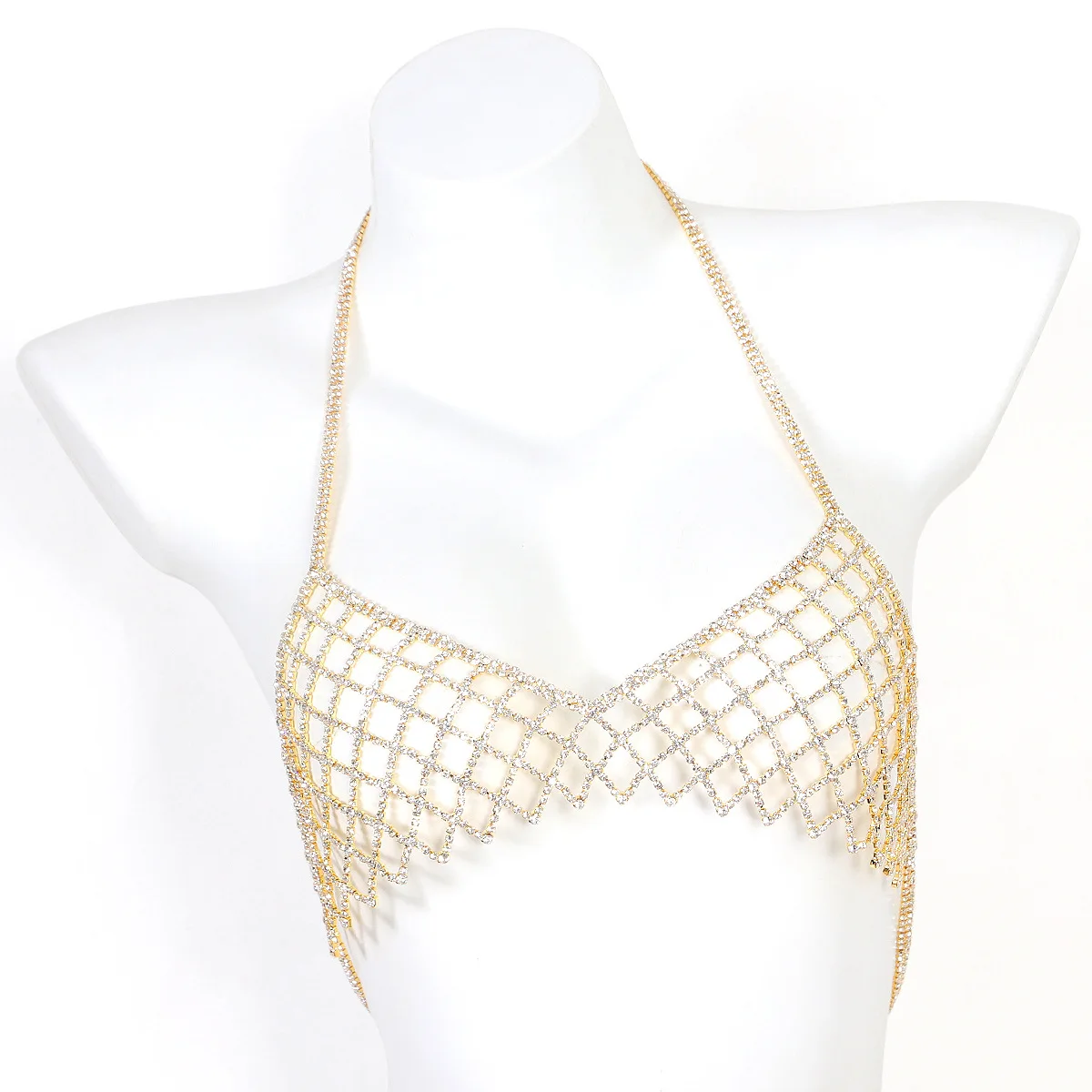 Personality Hanging Neck Grid Rhinestone Chest Chain Nightclub Women's Body Chain Jewelry