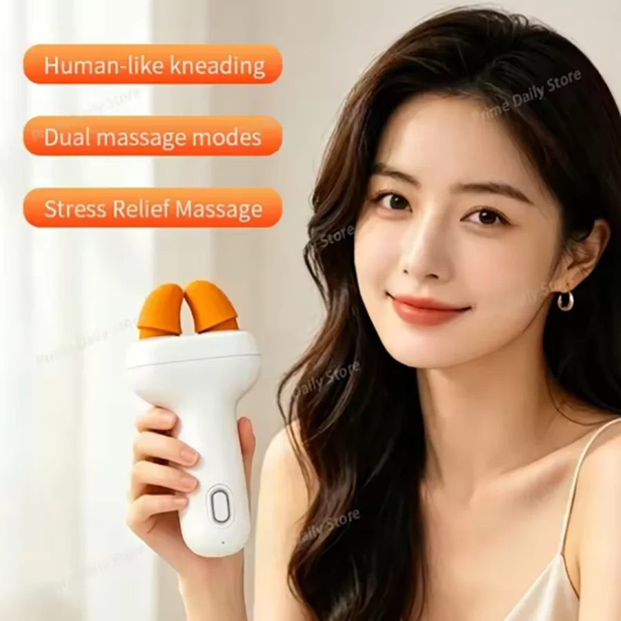 Mini Handheld Acupressure Massager, Detachable Heads, Simulated Kneading for Neck Shoulder