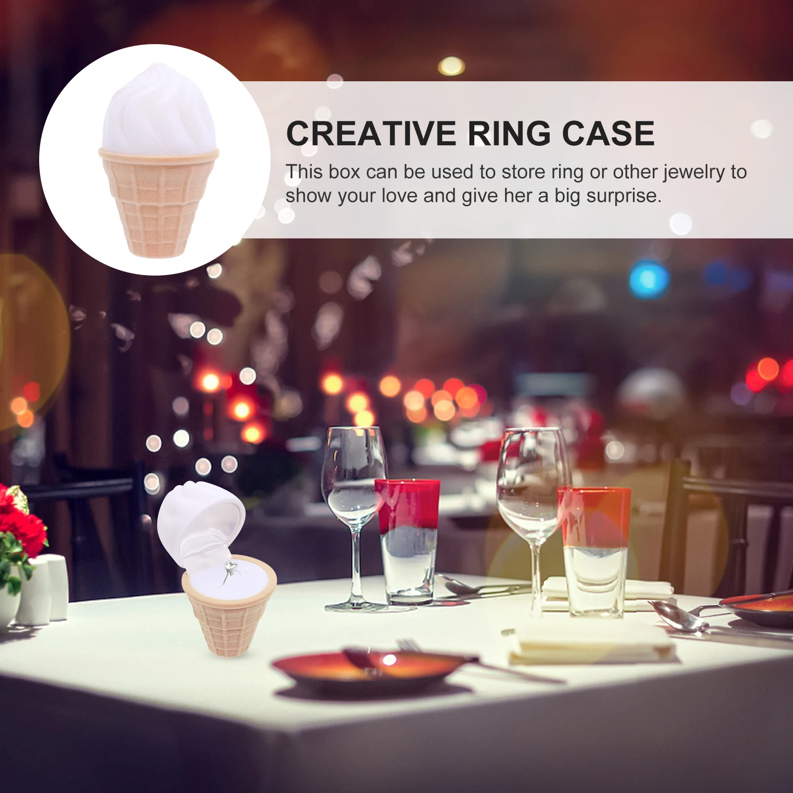 

Ice Cream Shape Ring Box Creative Jewelry Case Flannel Material Travel Wedding Decor Unique Cone Design Long Lasting Durable
