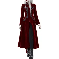 Women Long Sleeve Velvet Tailcoat Jacket Vintage Gothic Dress Autumn Vampire Trench Outerwear Medieval Cosplay Costume