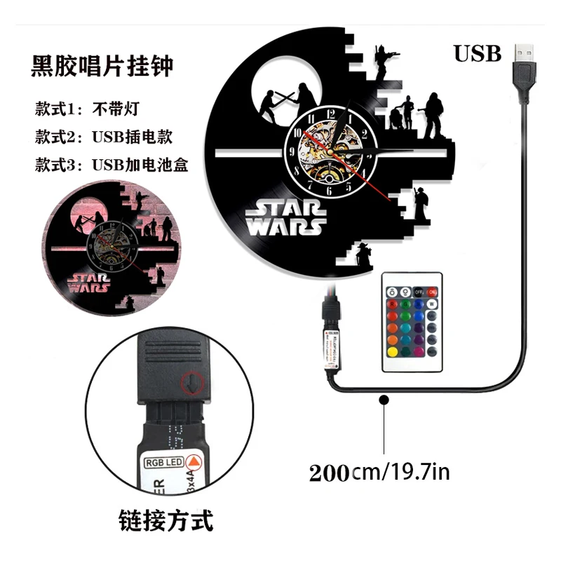 ZK50 البيانو الغيتار ساعة الحائط الكلاسيكية مسجل فينيل ضوء الليل الموسيقى عاشق استوديو حائط الخلفية الديكور هدية #3