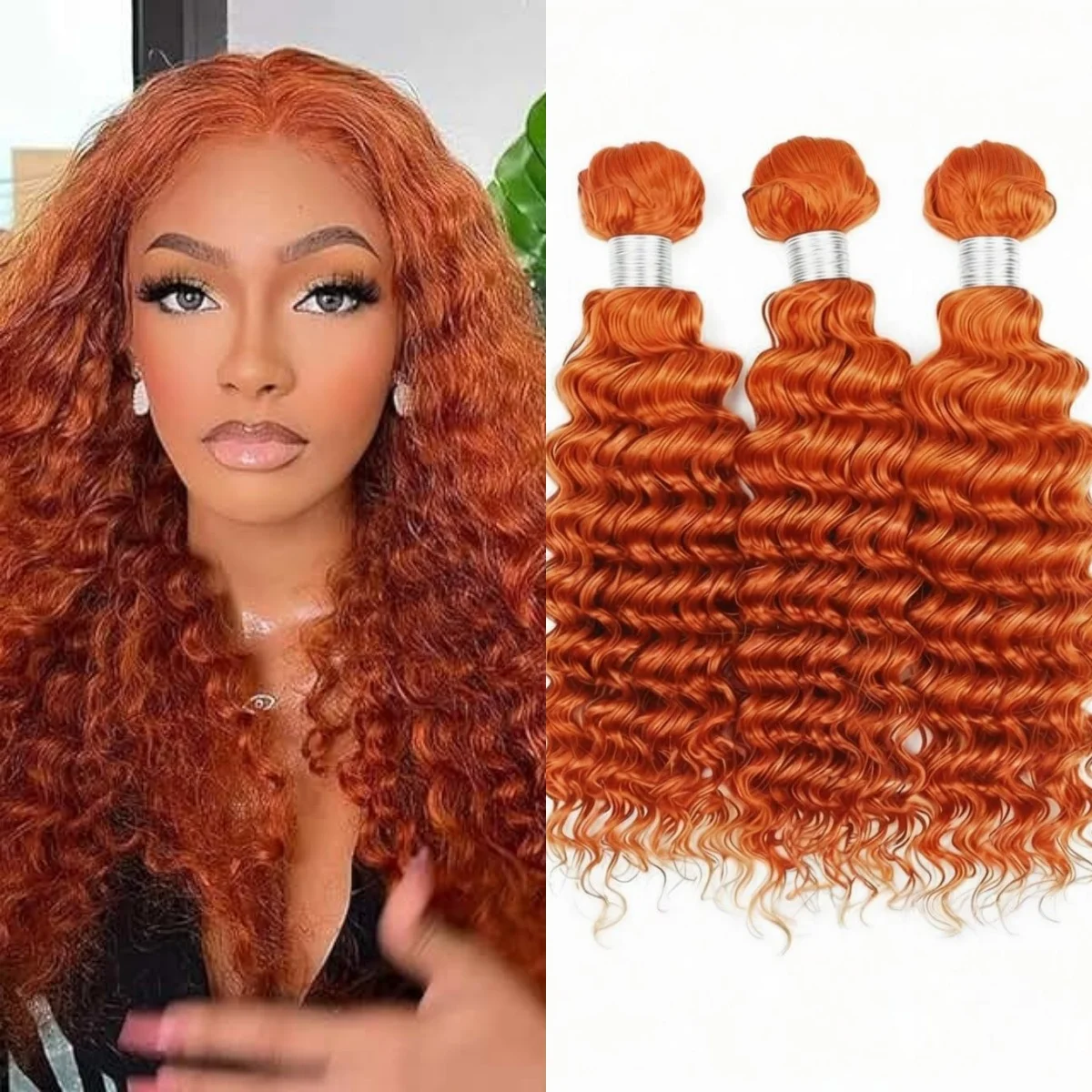 

350 # Наращивание волос из натуральных человеческих волос Ginger Orange Deep Wave, 1/3/4 шт., глубокая волна, бразильские волосы, 100% окрашенные человеческие волосы в пучках
