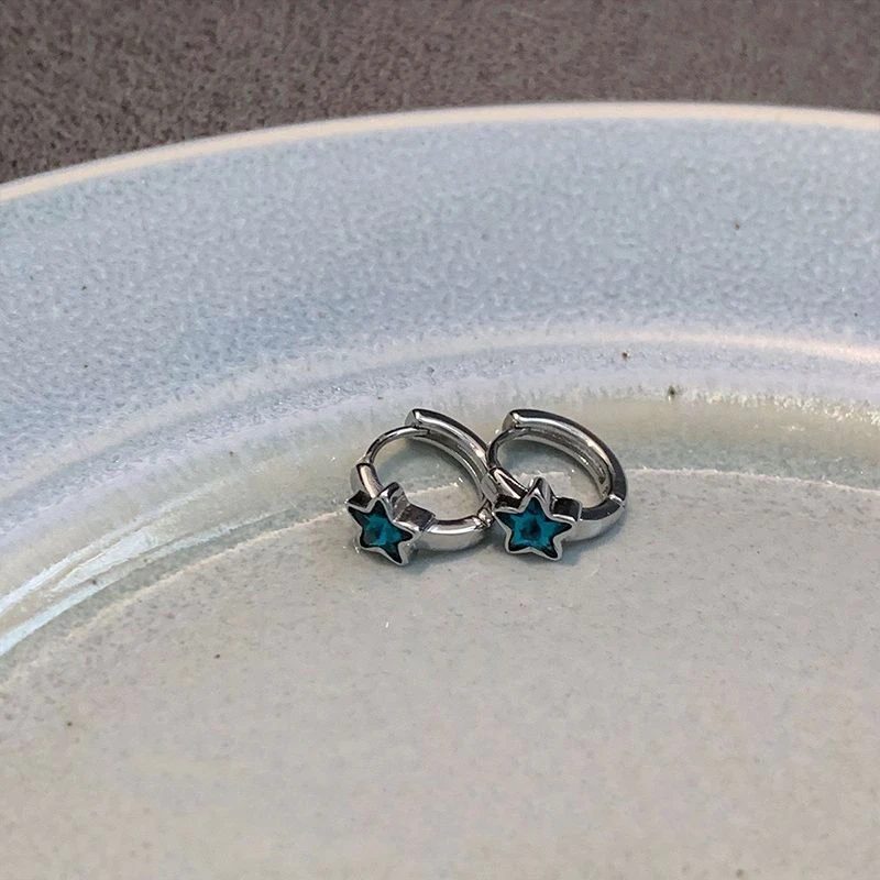 New Trendy Cute Sweet blue star Hoop Earrings for Women Girls Simple Fashion Vintage Earrings Aesthetic Jewelry Y2K Gift