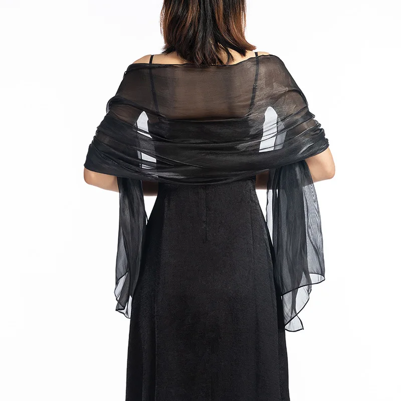 Sexy Women Transparent Solid Polyester Tarn Wedding Party Evening Dress Scarf Long Shiny Sunscreen Cloak Shade Shawl T58