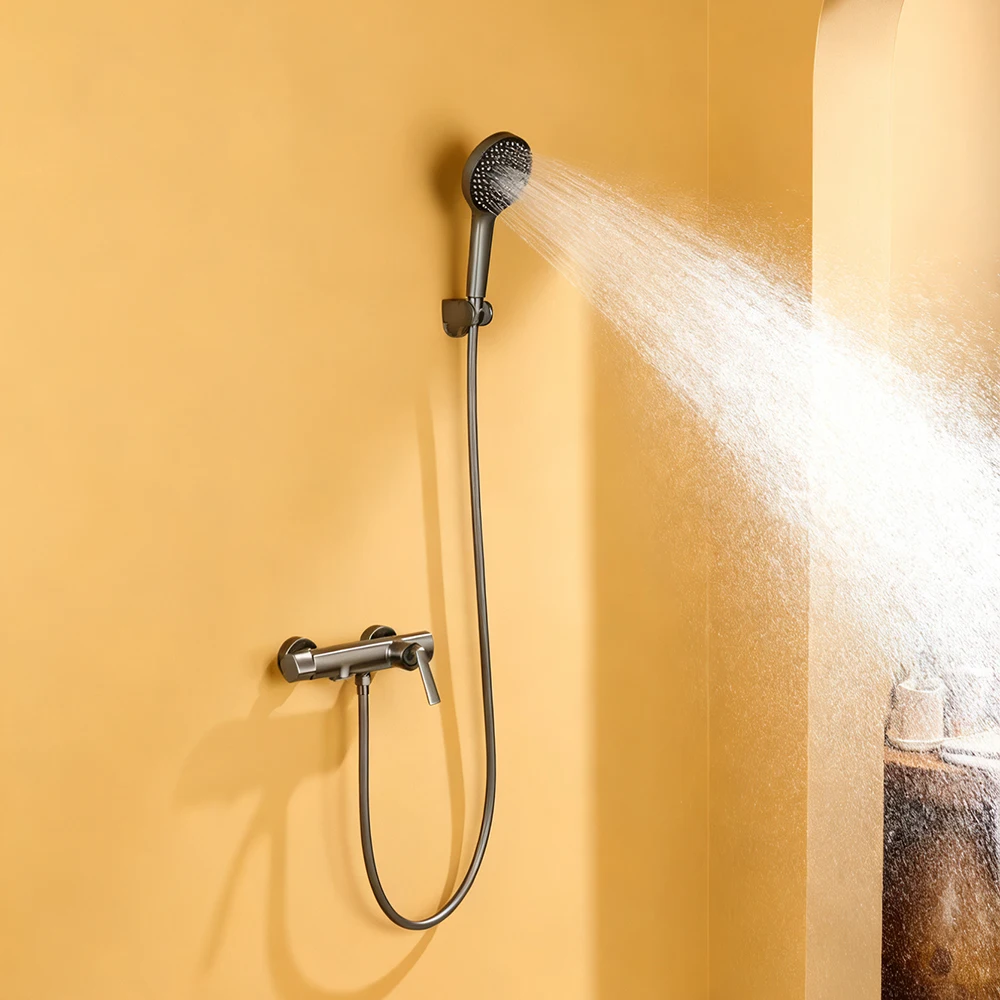 Set Keran Mandi dengan Garansi 10 Tahun, Mixer Kuningan Solid untuk Kamar Mandi, Keran Mandi Lengkap, Sistem Shower Termostatis untuk Bak Mandi dengan Pancuran Hujan Keran air mandi kolom Pancuran kualitas tinggi