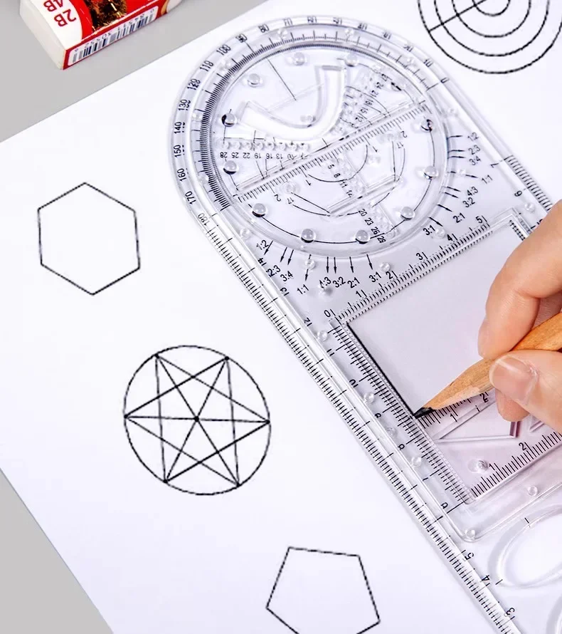 Set Da 3 Stencil Per Disegno Geometrico E Cerchi, Righelli In Plastica Trasparente, 25x12 Cm, Multiuso Per Ufficio, Scuola E Progettazione