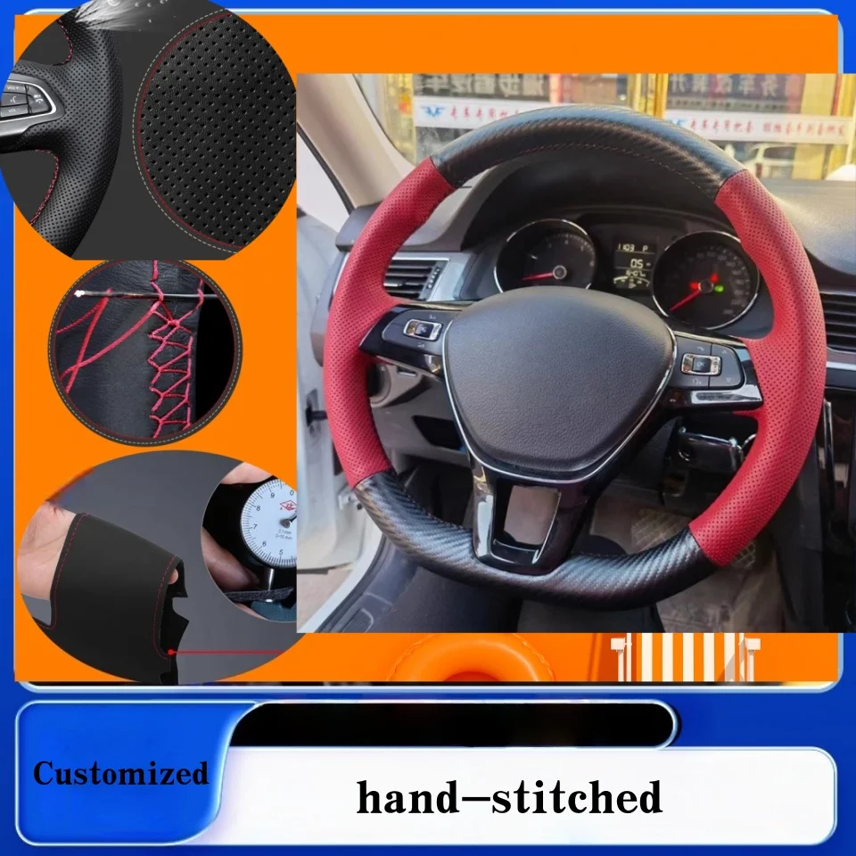 

Customized Hand-stitched Carbon Fiber Genuine Leather Steering Wheel Cover For Volkswagen VW Golf 7 Mk7 New Polo Jetta Passat B8