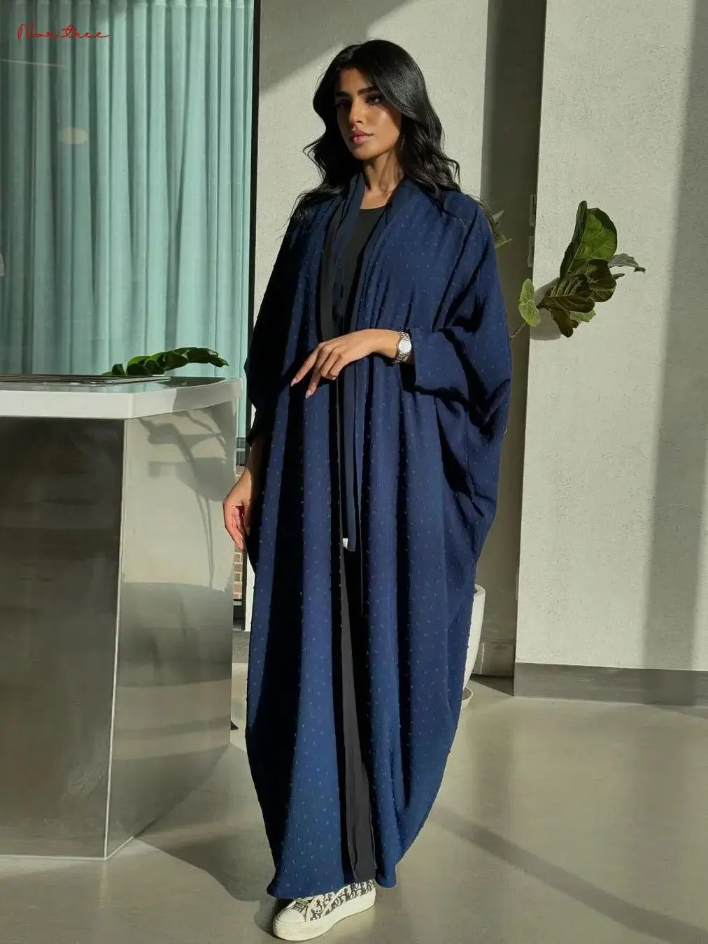 

Latest fashion Bat Sleeved Opened Muslim Robe abaya syari female Little hair ball Muslim abaya Worship Service abayas wy2056