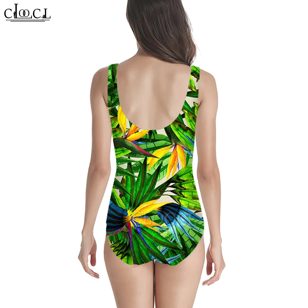 CLOOCL Hawaiian Women Swimsuit Green Leaves Printed Wear for Swim Surf Seaside Holiday Bathing Suit Dropshipping