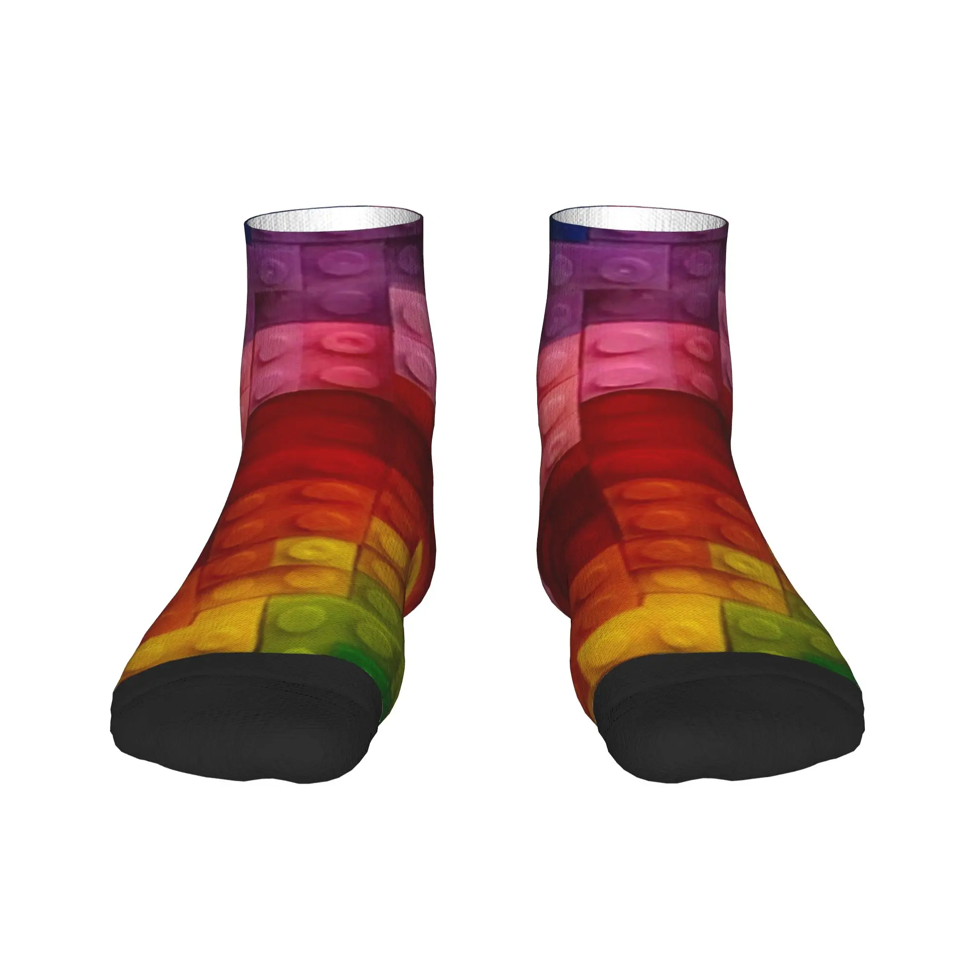 Building Block Style Rainbow Colours Ankle Socks Graphic Casual Socks Summer Non-Slip Running Sports Quality Sock For Women Men
