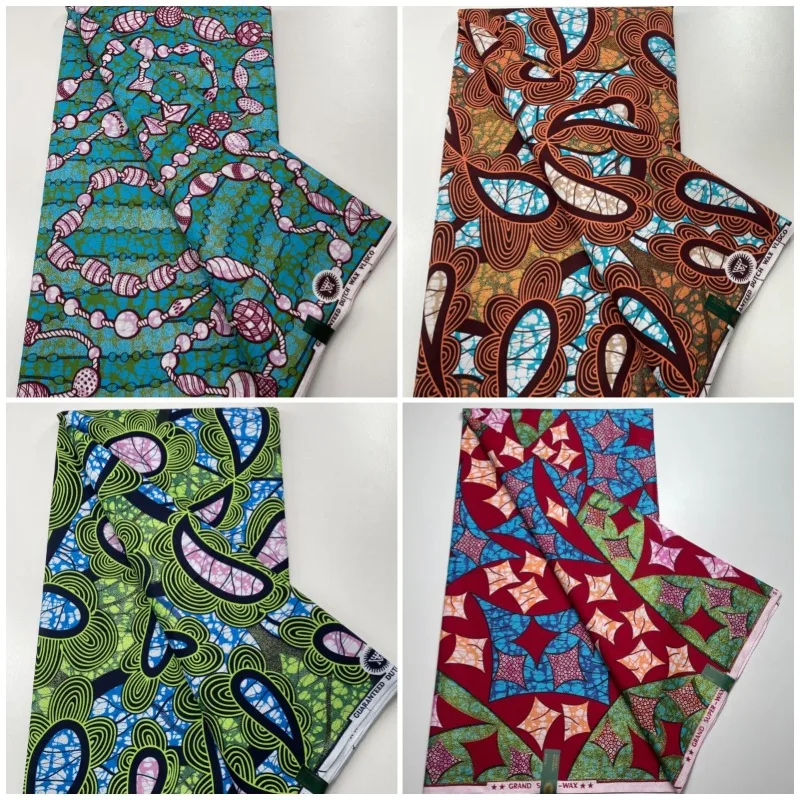 قماش مطبوع بالشمع القطني الأفريقي، قماش شمع جراند سوبر هولانداي، جليتر شمع ذهبي، 6 ياردات