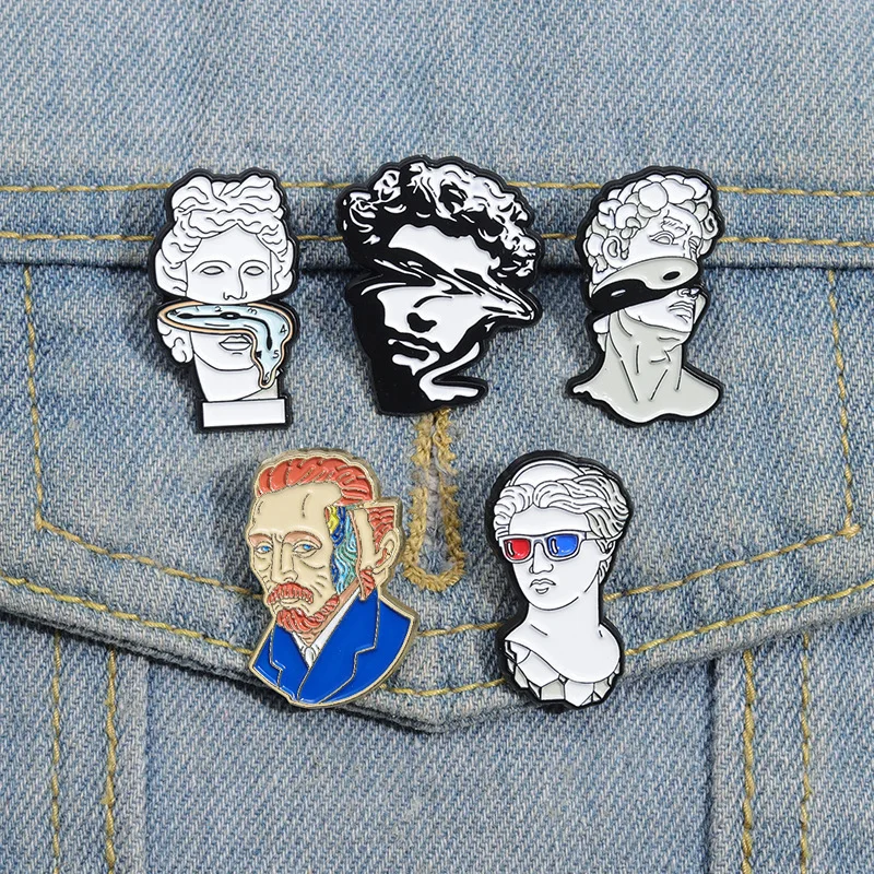 Van Gogh Plaster Statue Enamel Pins Custom Sculpture Art Brooches Lapel Badges Funny Jewelry Gift for Kids Friends